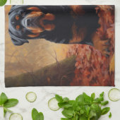 Rottweiler in Herfstbladeren Herfst Inspire Theedoek (Gevouwen)
