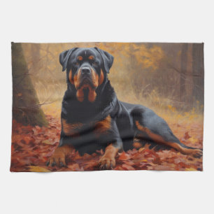 Rottweiler in Herfstbladeren Herfst Inspire Theedoek