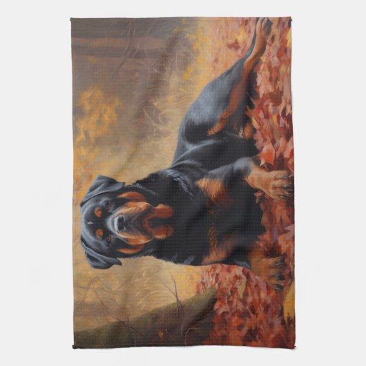 Rottweiler in Herfstbladeren Herfst Inspire Theedoek (Verticaal)