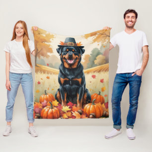 Rottweiler in herfstbladeren Thanksgiving Kunst Fleece Deken