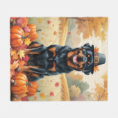 Rottweiler in herfstbladeren Thanksgiving Kunst Fleece Deken (Voorkant (Horizontaal))