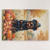 Rottweiler in herfstbladeren Thanksgiving kunst Legpuzzel (Horizontaal)