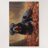 Rottweiler in herfstbladeren val inspireert legpuzzel (Verticaal)