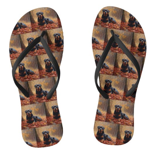 Rottweiler in herfstbladeren val inspireert teenslippers (Voetbed)