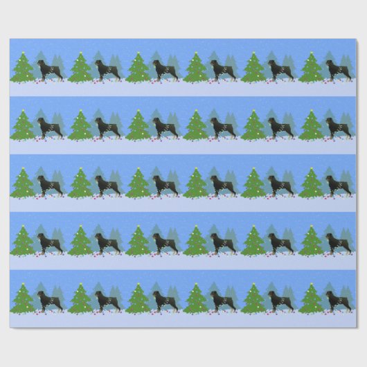 Rottweiler in het kerstbos cadeaupapier (Vlak)