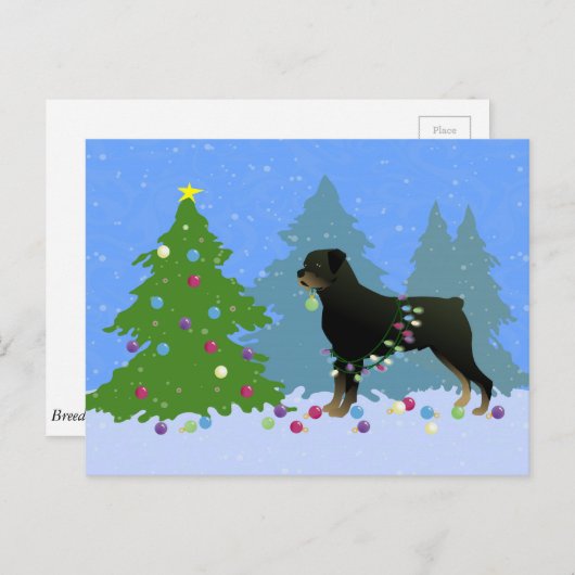 Rottweiler in het kerstbos feestdagenkaart (Voorkant / Achterkant)