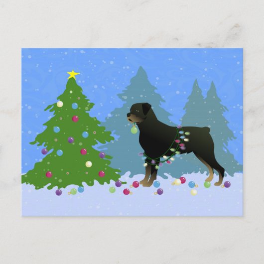 Rottweiler in het kerstbos feestdagenkaart (Voorkant)