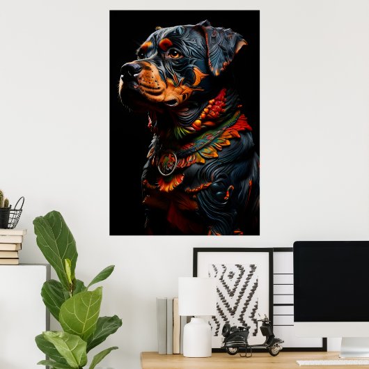 Rottweiler in krijger ceremoniële kleding poster (Thuiskantoor)