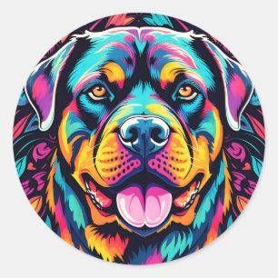 Rottweiler in levendige kleuren ronde sticker
