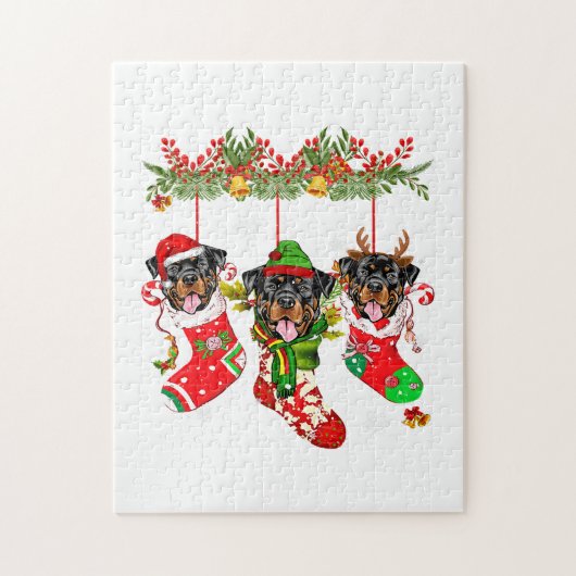 Rottweiler in Socks-kerstkerstkerstkerstkerstkerst Legpuzzel (Verticaal)