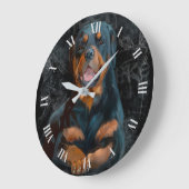 Rottweiler is lying on the floor large clock grote klok (Hoek)