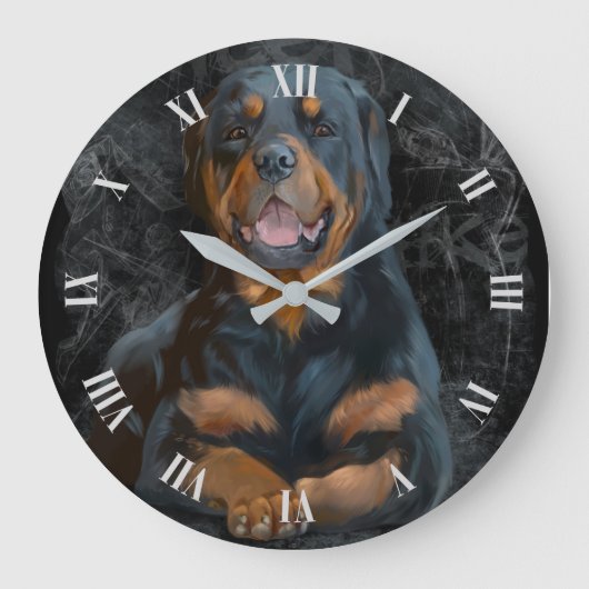 Rottweiler is lying on the floor large clock grote klok (Voorkant)