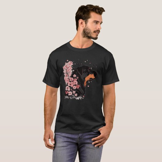 Rottweiler Kersenbloesem Hond Japans Sakura Flow T-shirt (Voorkant volledig)