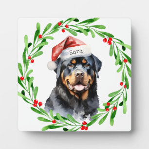 Rottweiler Kerst Gepersonaliseerde Monogram Naam Fotoplaat