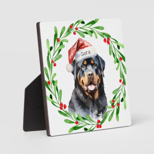 Rottweiler Kerst Gepersonaliseerde Monogram Naam Fotoplaat (Voorkant)