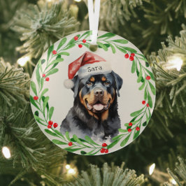 Rottweiler Kerst Gepersonaliseerde Monogram Naam Glas Ornament