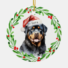 Rottweiler Kerst Gepersonaliseerde Monogram Naam Keramisch Ornament