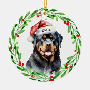 Rottweiler Kerst Gepersonaliseerde Monogram Naam Keramisch Ornament