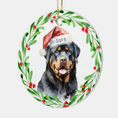 Rottweiler Kerst Gepersonaliseerde Monogram Naam Keramisch Ornament (Links)
