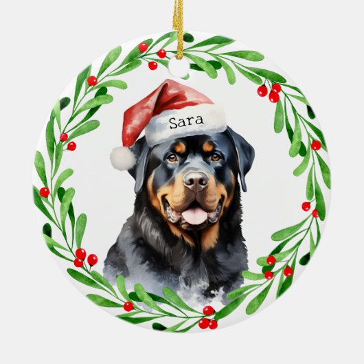 Rottweiler Kerst Gepersonaliseerde Monogram Naam Keramisch Ornament (Achterkant)
