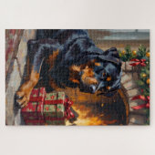 Rottweiler Kerst Haard Beschermer Legpuzzel (Horizontaal)
