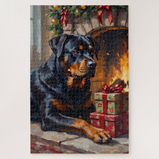 Rottweiler Kerst Haard Beschermer Legpuzzel (Verticaal)