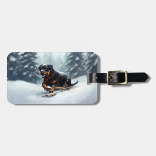 Rottweiler Kerst sneeuw winter Kussensloop Bagagelabel (Voorkant horizontaal)