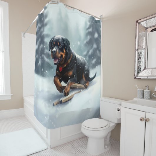 Rottweiler Kerst sneeuw winter Kussensloop Douchegordijn (In situ)