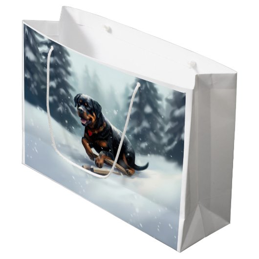 Rottweiler Kerst sneeuw winter Kussensloop Groot Cadeauzakje (Voorkant Gekanteld)