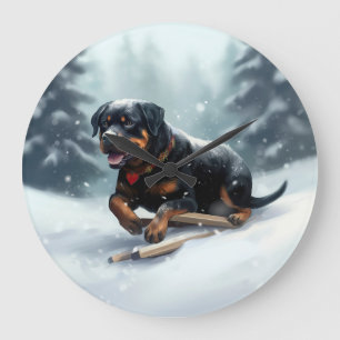 Rottweiler Kerst sneeuw winter Kussensloop Grote Klok