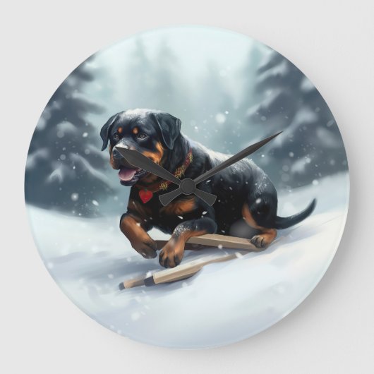 Rottweiler Kerst sneeuw winter Kussensloop Grote Klok (Voorkant)