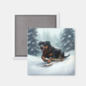Rottweiler Kerst sneeuw winter Kussensloop Magneet (Voorkant / Achterkant)