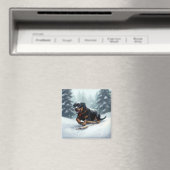 Rottweiler Kerst sneeuw winter Kussensloop Magneet (Insitu (Vaatwasser))