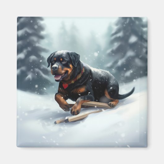 Rottweiler Kerst sneeuw winter Kussensloop Magneet (Voorkant)