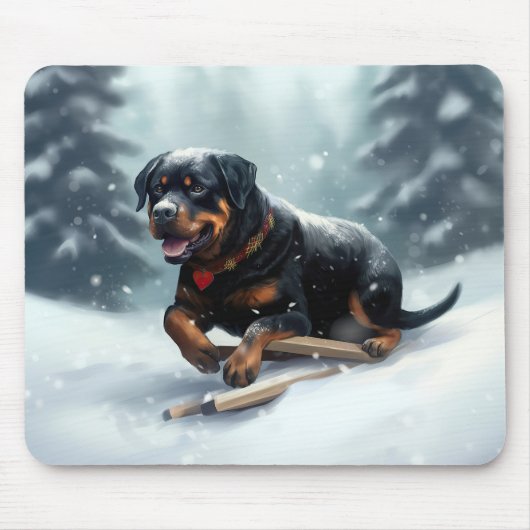 Rottweiler Kerst sneeuw winter Kussensloop Muismat (Voorkant)