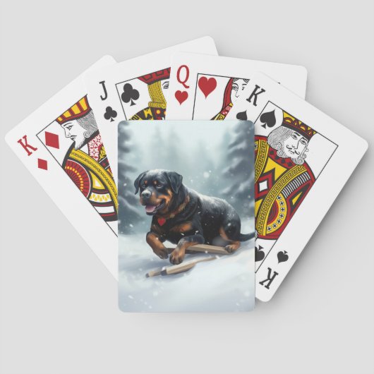 Rottweiler Kerst sneeuw winter Kussensloop Pokerkaarten (Achterkant)
