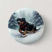 Rottweiler Kerst sneeuw winter Kussensloop Ronde Button 5,7 Cm (Voorkant)