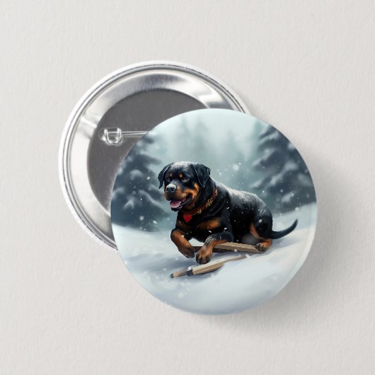 Rottweiler Kerst sneeuw winter Kussensloop Ronde Button 5,7 Cm (Voorkant /achterkant)