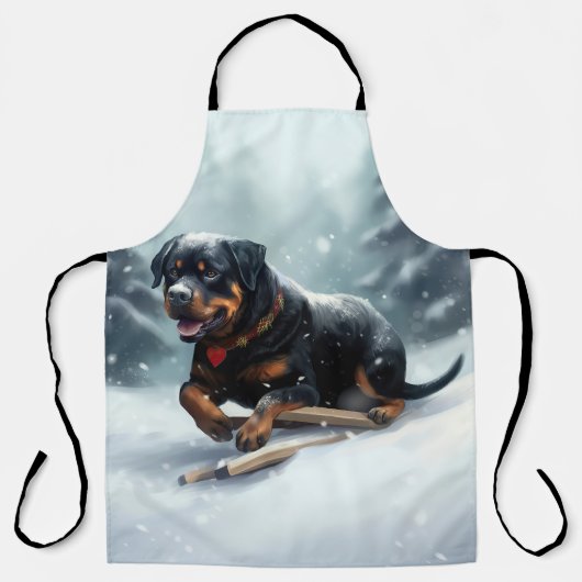Rottweiler Kerst sneeuw winter Kussensloop Schort (Voorkant)
