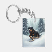 Rottweiler Kerst sneeuw winter Kussensloop Sleutelhanger (Voorkant Links)