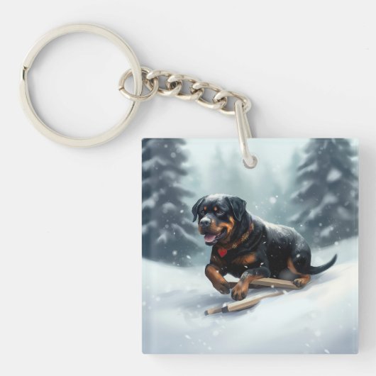 Rottweiler Kerst sneeuw winter Kussensloop Sleutelhanger (Voorkant)