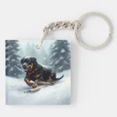 Rottweiler Kerst sneeuw winter Kussensloop Sleutelhanger (Achterkant)