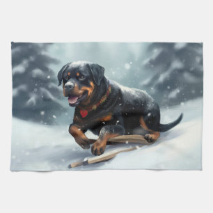 Rottweiler Kerst sneeuw winter Kussensloop Theedoek