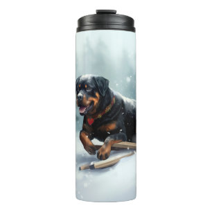 Rottweiler Kerst sneeuw winter Kussensloop Thermosbeker
