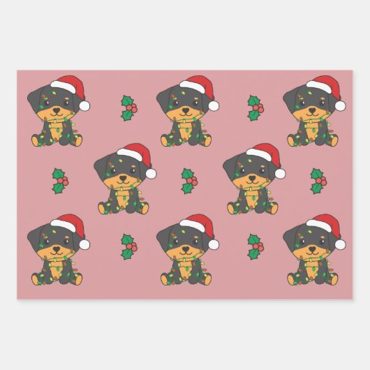 Rottweiler Kerst Winter Dieren Vakantie Honden Inpakpapier Vel (Voorkant 3)