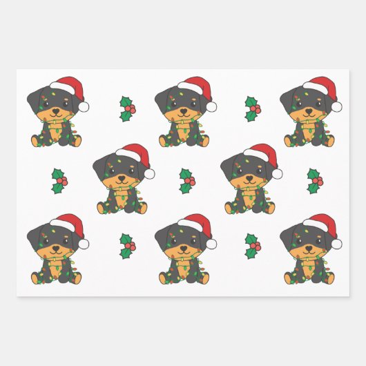 Rottweiler Kerst Winter Dieren Vakantie Honden Inpakpapier Vel (Voorkant 2)