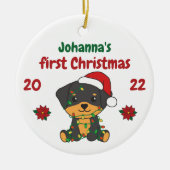 Rottweiler kerstbaby's eerste kerstmis keramisch ornament (Voorkant)