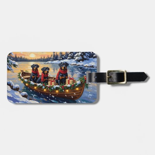 Rottweiler Kerstboot Vakantie Bagagelabel (Voorkant horizontaal)