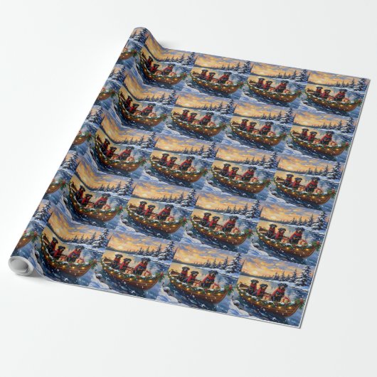 Rottweiler Kerstboot Vakantie Cadeaupapier (Uitgerold)
