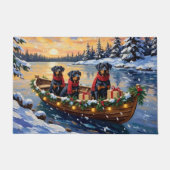 Rottweiler Kerstboot Vakantie Deurmat (Voorkant)